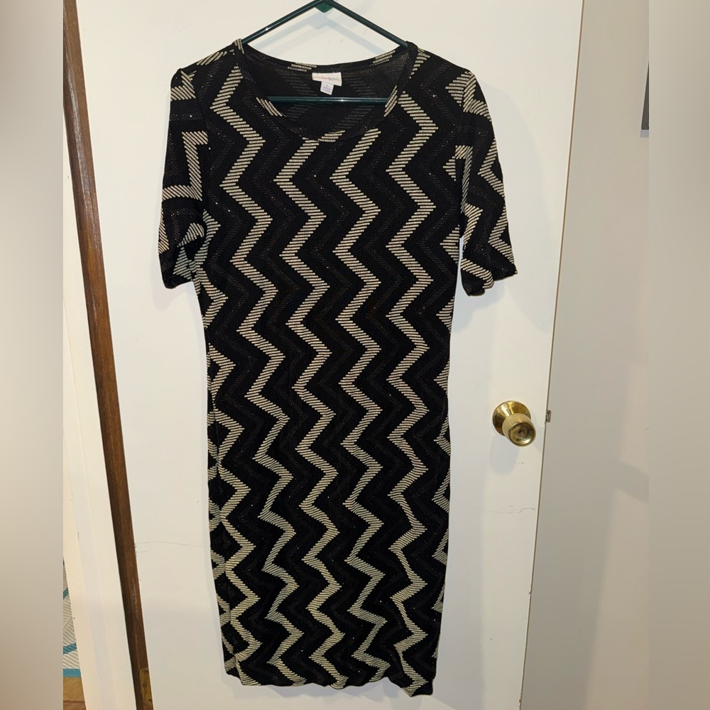 Women’s LuLaRoe Julia Dress Gold and Black Size Large